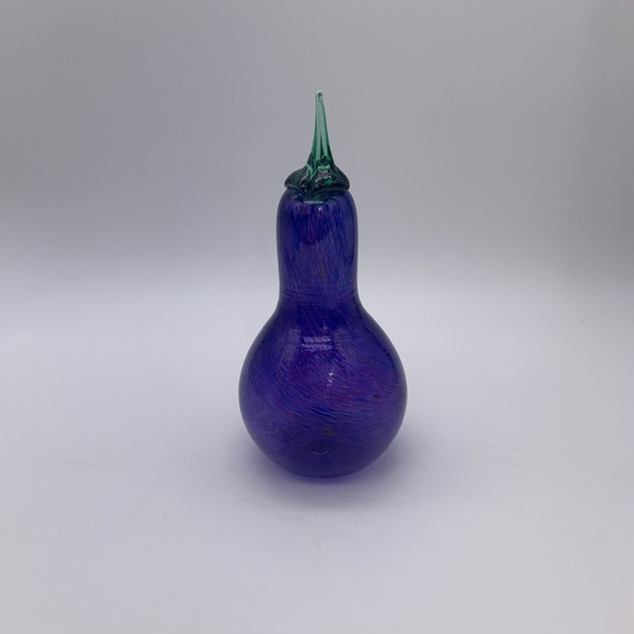 (SIGNED) Hand Blown Vegetable Eggplant Art Glass Sculpture Multi Color Swirl 8” - Picture 2 of 13
